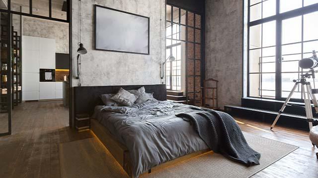 bedroom with industrial design